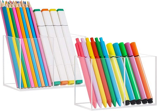 VITVITI Acrylic Pen Holder, Clear Desk Organizer, Pencil Cup Holder for Desk with 4 Compartments, Desktop Stationery Organizer for Home/Office Storage/School/Art Supply, Set of 2