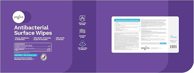 Zogics Antibacterial Wipes – Disinfecting Wipes for Sanitizing and Cleaning Surfaces and Equipment, EPA Registered Antibacterial Cleaning Wipes (3,200 Count – 4 Rolls of 800 Wipes)
