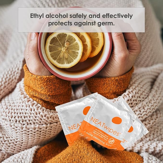 NEATwipes Hand Sanitizing Wipes | Travel Size | Disposable Wet Wipe & Biodegradable | Fresh Citrus Essential Oil | Soothing Aloe Vera | 24 Individually Wrapped Wipes