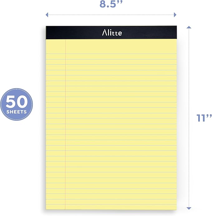 Yellow Legal Notepads 8.5 x 11, Pack of 12 - Perforated Wide Ruled Writing Pad - Premium Thick Paper, No Ink Bleeding - Blank Legal Pads For Home, Office, School, Business - 50 Sheets Per