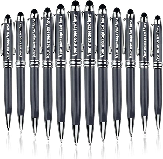 Yastar Personalized Business Pens with Stylus - with 12 Black Ink Refills Custom Engraved Metal Ballpoint Pen for Executives, Teachers, and Students. Ideal Gift for Graduations, Promotions 12pcs/Pack