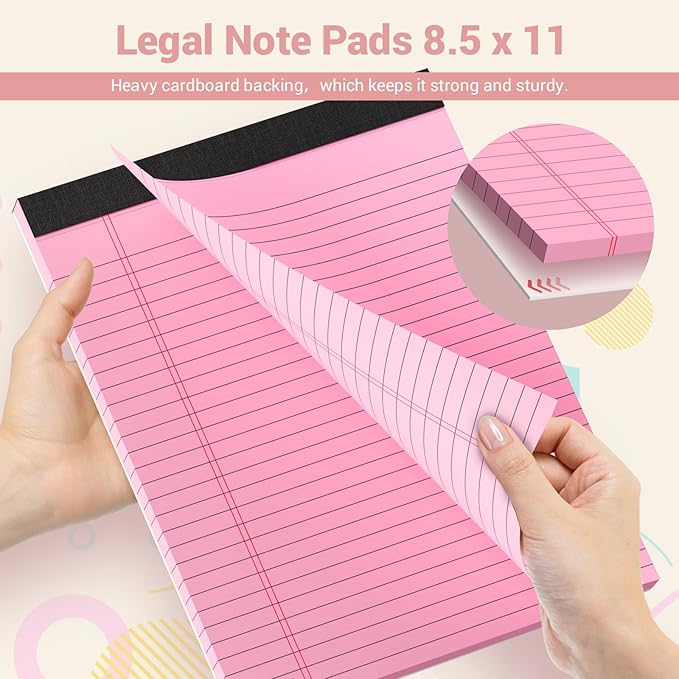 Legal Pads 8.5 x 11 Inch, 6 Pack, Colored Notebook Paper, 8.5 x 11 Colored Legal Pad, Micro Perforated Lined Paper Notepads 8.5 x 11, 30 sheets, Colored Paper Writing Pads for Office Home School