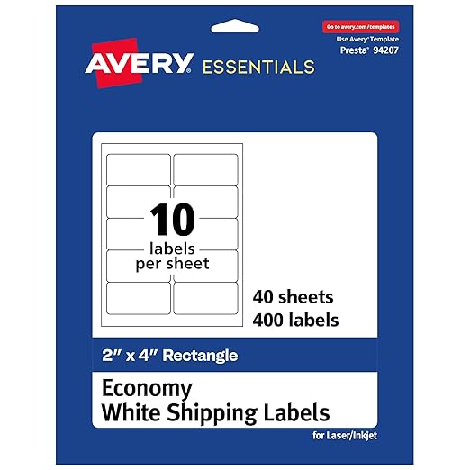 Avery Matte White Rectangle Labels, 2" x 4" Labels, 400 Total, Laser/Inkjet Printable, Great for Product Merchandising, Barcodes, Candles, Price Tags, Thank You Gifts, and More