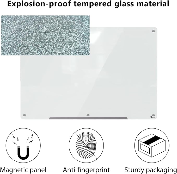 TOWON 6 x 4ft Glass Whiteboard Wall – Magnetic White Dry Erase Board (72 x 48 inches) with Multi-Color Markers, Strong Magnets, Pen Tray & Eraser – Frameless Design for Office, Home & Classroom