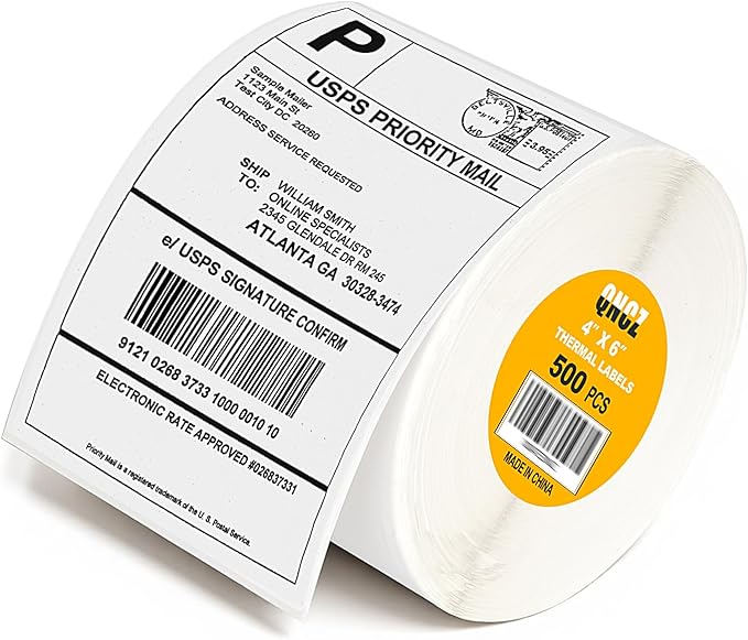 Qncz 500 Pcs 4x6 Thermal Labels - 500 Pcs Thermal Printer Paper,Compatible with Rollo & Zebra Label Printers,Commercial-Grade Thermal Paper,Mailing Sticker Labels