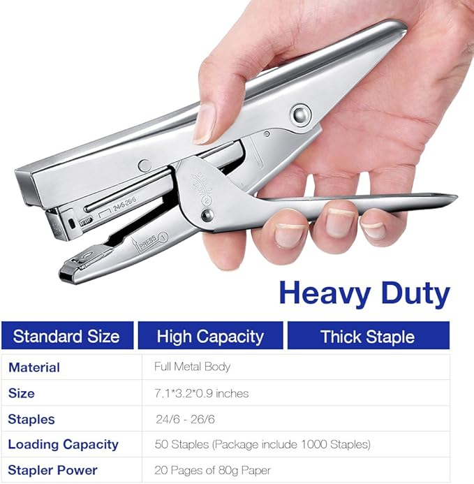 Stapler Heavy Duty with 1000 Staples and Staples Remover Set 20 Sheets Desktop Office Work Student Teacher Large Capacity No Jam Professional Standard 24/6 Metal