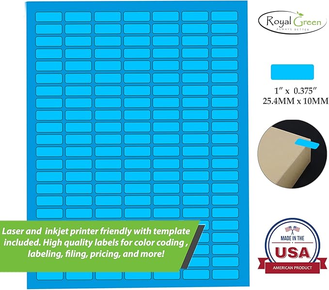 Small Matte Printing Labels for Printer Laser/Inkjet 1 inch x 0.375 inch Neon Sticker Sheets with Template Included - 770 Pack