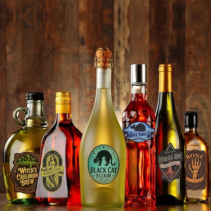 PARTH IMPEX Apothecary Bottle Labels - 116 Pcs Vintage Halloween Potion Bottles Decor Creepy Poison Stickers for Jars Party Supplies Witchy Gothic Voodoo Decorations Waterproof Vinyl Sticker