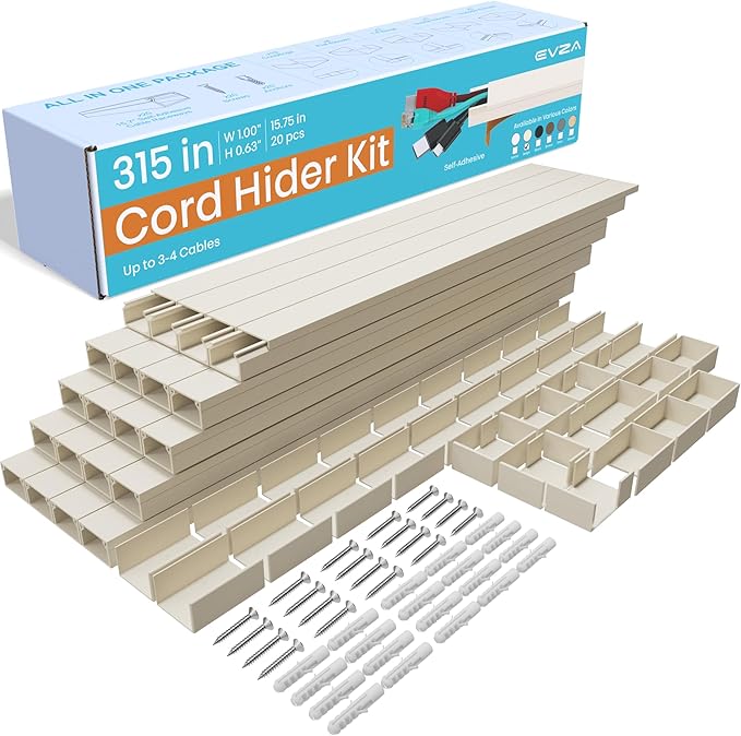 Beige Wire Cover Cable Concealer - 315in Cord Hider Wall Kit, Cord Covers for Wall Mounted TV, Wire Cover for Cords, Cord Concealer Hide Cords, Large Cable Raceway, Cable Cover Wall, Wire Management