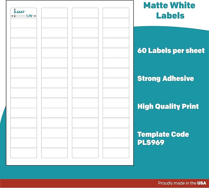 Premium Label Supply White Sticker Return Address Labels – 1-3/4" x 2/3" – Laser/Inkjet Compatible – (60 per Sheet), 1000 Sheets – 60,000 Total Adhesive Labels