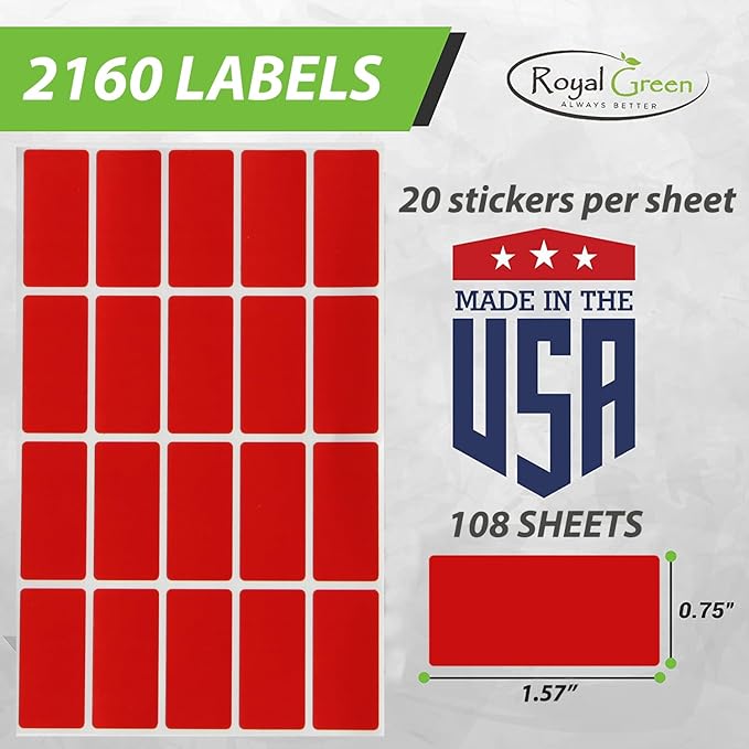 Small Rectangular Label Stickers 1.57 inch x 0.75 inch - 2160 Pack, Red Velvet Color-Coding Labels (40mm x 19mm)