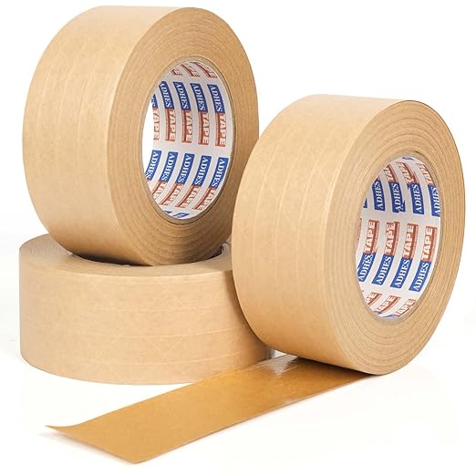 ADHES Water Activated Tape 2" x 55yds, 3 Rolls, Reinforced Kraft Gummed Paper Tape, Eco-Friendly, Strong Adhesive Shipping Tape for Packing, Shipping, Moving