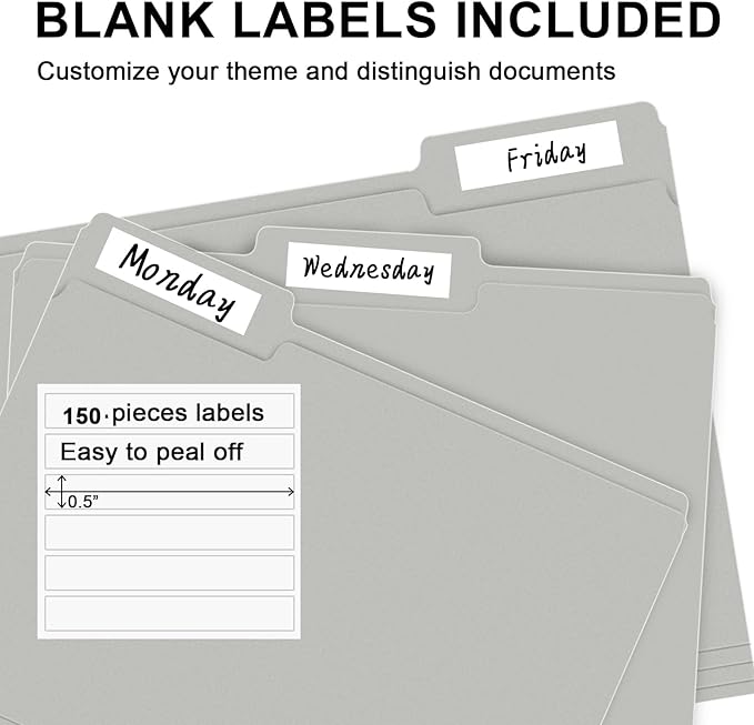 File Folder, RAZCC 100 Pack 1/3 Cut Tab File Folders Letter Size, Grey, Folders with Tab, Great for Organizing and Easy File Storage