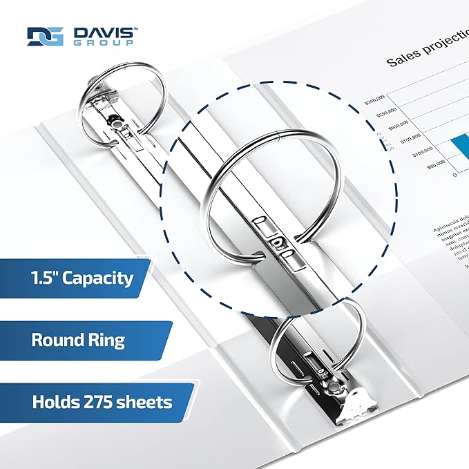 Easyview Premium 3-Ring Binders with Clear-View Covers and Round Rings, Binders for School or Office, 1.5 Inch, Pack of 16, White