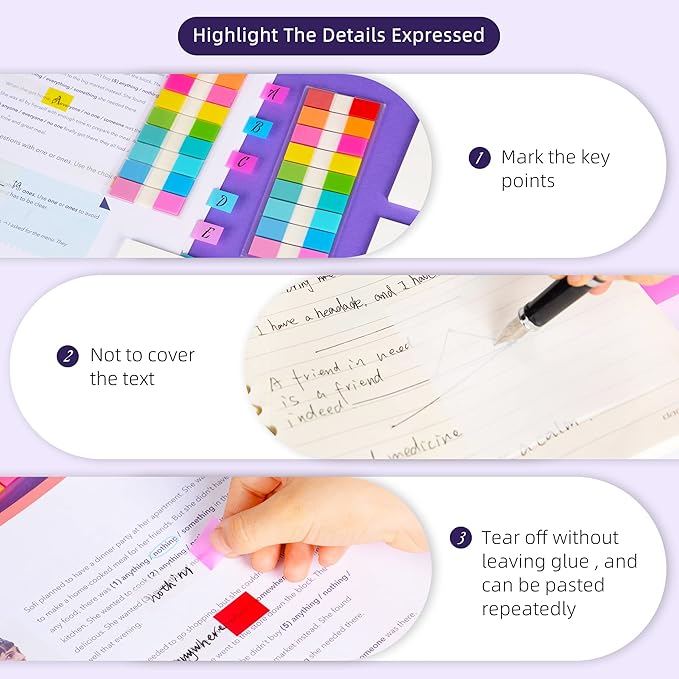 Golcellia Transparent Sticky Notes, See Through Sticky Note, Pastel Colorful Clear Sticky Notes-1040 Sheet Pack (3 Styles) Annotating Books Repositionable Translucent Sticky Tabs