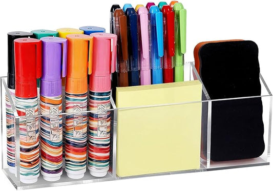 Ameceres Magnetic Pen Holder Classroom Organization Acrylic Marker Holder for Whiteboard Refrigerator Locker Accessories Pencil Dry Erase Marker Basket (3 Compartments * 1)