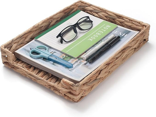 Water Hyacinth Letter Tray for A4 File Document Magazine Storage Basket Desk Tray Organizer for Office 13 x 9.8 x 2.2 inch