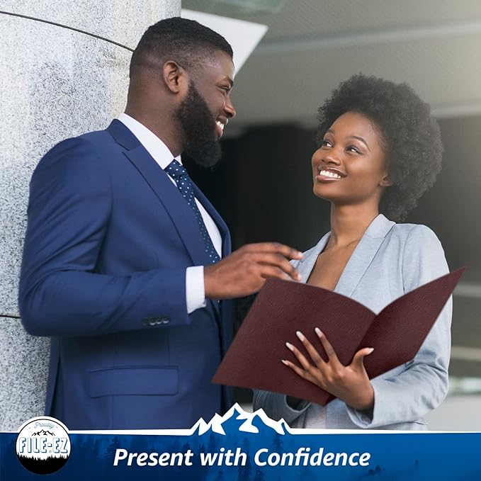 FILE-EZ Two-Pocket Folders, Dark Red Maroon Crimson Burgundy Color, 25-Pack, Textured Paper, Matte Finish, Letter Sheet Size (EZ-32559)