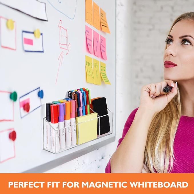 Ameceres Magnetic Pen Holder Classroom Organization Acrylic Marker Holder for Whiteboard Refrigerator Locker Accessories Pencil Dry Erase Marker Basket (3 Compartments * 1)