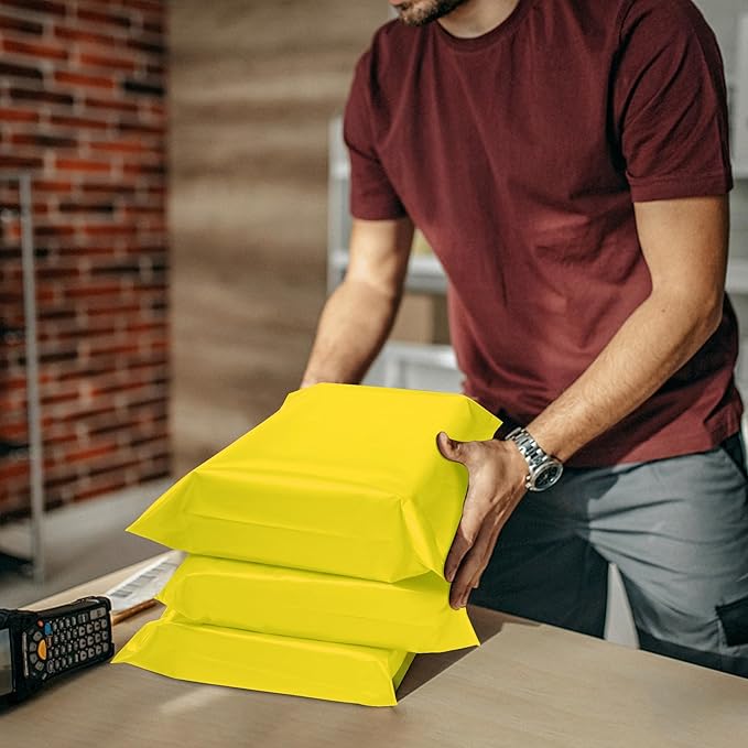 Yellow Poly Mailers 10x13 Inch 25 Pcs, Strong Adhesive Shipping Bags for Clothing, Self-Sealing and Waterproof Mailing Envelopes, Privacy Protected Mailer Bags for Small Business