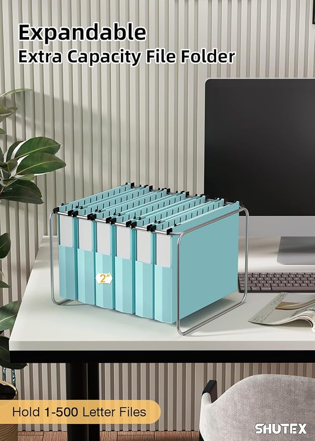 Extra Capacity Plastic Hanging File Folders, 12 Pack Reinforced Hang Folder, Heavy Duty 2 Inch Expansion, Filing Cabinet Folders Letter Size for Bulk Files/Medical Charts(Haze Blue)