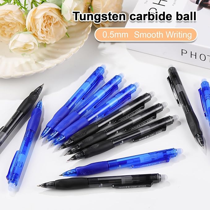 USUAL Retractable Erasable Pens 12 Colored Erasable Gel Pen 0.5mm Erasable Gel Pens Black Make Mistakes Disappear Smooth Writing Pen Office Back-to-School Supplies (6 Black 6 Blue)