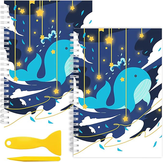 Whale Blank Sticker Collecting Journal Cute Animal Gift 2PCS Stickers Organizer Storage Book Reusable Stickers Organizer Notebook 50+50 Sheets Blank Release Paper (2pcssticker-whale)