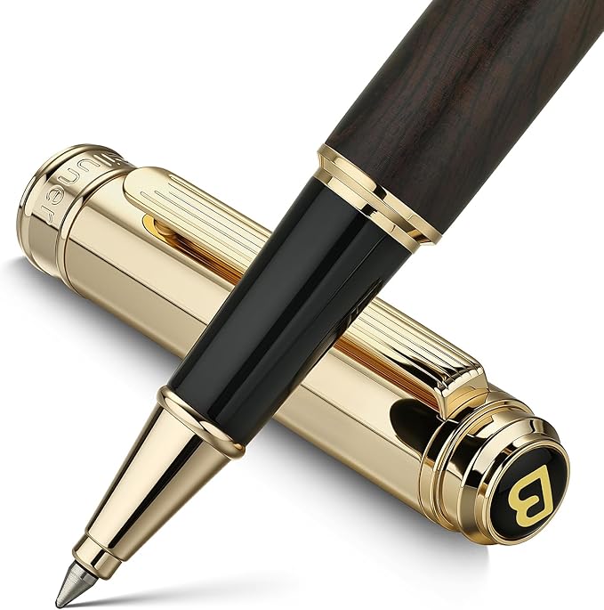 BEILUNER Black Sandalwood with 24K Gold Plated Rollerball Pen, Elegant & Luxurious Executive Writing Instrument for Women & Men, Premium Gift Box for Christmas, Birthday and Anniversary