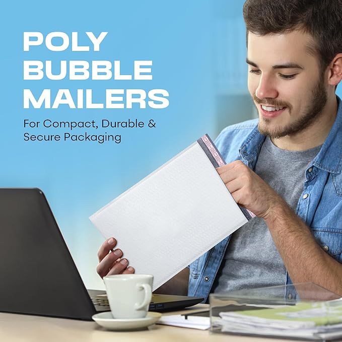 White Poly Bubble Mailers 8.5x14.5 inch #3 | Self Seal Padded Envelopes | Cushioned Bubble Mailer | Usable Size 8.5x13.5 | WaterProof | Lightweight mailing Shipping Bags | 100 Pack Bulk | Made in USA