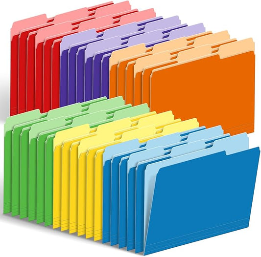 36 Pack Two-Tone Color File Folders, Bulk1/3-Cut Tabs Letter Size Files Folders with 6 Assorted Colors, Ideal School Office Supplies