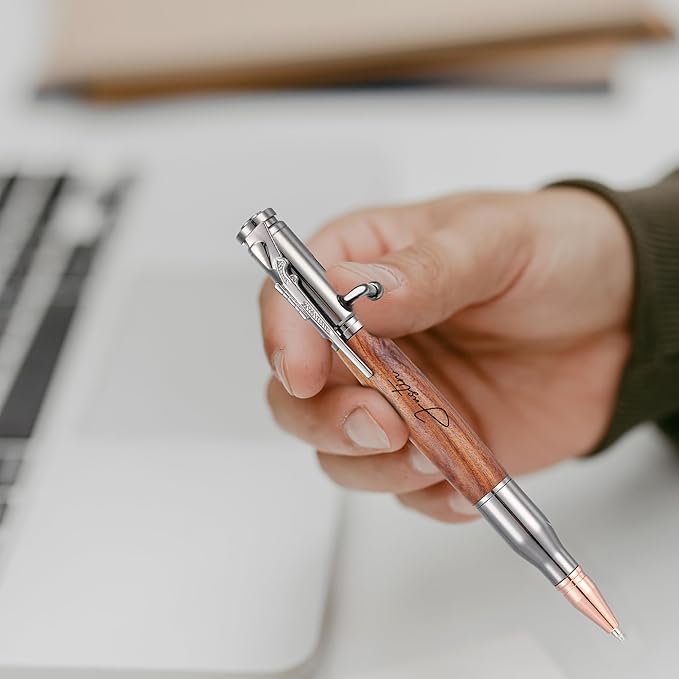 Personalized Bolt Action Pen, Free Engraved Wood Metal Ballpoint Pen with 2 Refills, Customized Pen with Name, Custom Gift for Birthday, Father's Day, Christmas