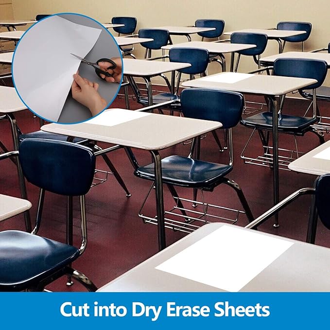 White Board Paper, 8x4 ft Dry Erase White Board Sticker, Peel and Stick Whiteboard, Dry Erase Paper Roll with Adhesive Backing, Extra Large, Super Sticky, No Ghost, 3 Markers