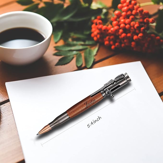 Personalized Bolt Action Pen, Free Engraved Wood Metal Ballpoint Pen with 2 Refills, Customized Pen with Name, Custom Gift for Birthday, Father's Day, Christmas