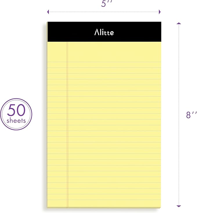 Yellow Legal Notepads 5x8, Pack of 12 - Perforated Narrow Ruled Writing Pad - Premium Thick Paper, No Ink Bleeding - Blank Legal Pads For Home, Office, School, Business - 50 Sheets Per Notebook