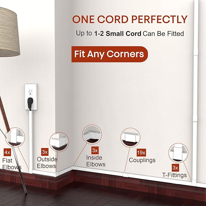 One Cord Channel Cable Concealer - 315in One-Cord Cover for Wall, Mini Wire Hider for 1-2 Wires, Paintable Electric Cable Cover for Outside, Wall Mount TV Cord Hider