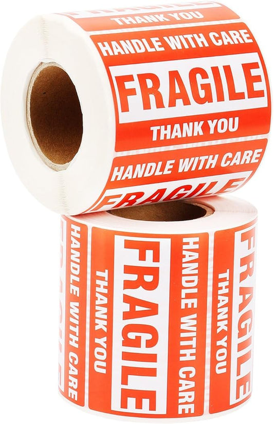 [2 Rolls, 1000 Labels] 2" x 3" Fragile Stickers Handle with Care Warning Packing/Shipping Labels - Permanent Adhesive