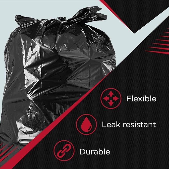Tasker Contractor Garbage Bags 55 Gallon | Value 50 Trash Bags w/Ties | Extra Large Industrial Trash Bags 55 Gallon, Lawn and Leaf Bags, Extra Large Outdoor Contractor Trash Can Liners, 50-60 Gallon