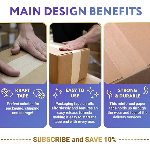 APQ Pack of 10 White Reinforced Water Activated Tapes 3" x 450'. Gummed Tape for Corrugated Cartons. Kraft Box Tape with Permanent Adhesion. Paper Tapes for Packaging, Shipping, Mailing, Moving.