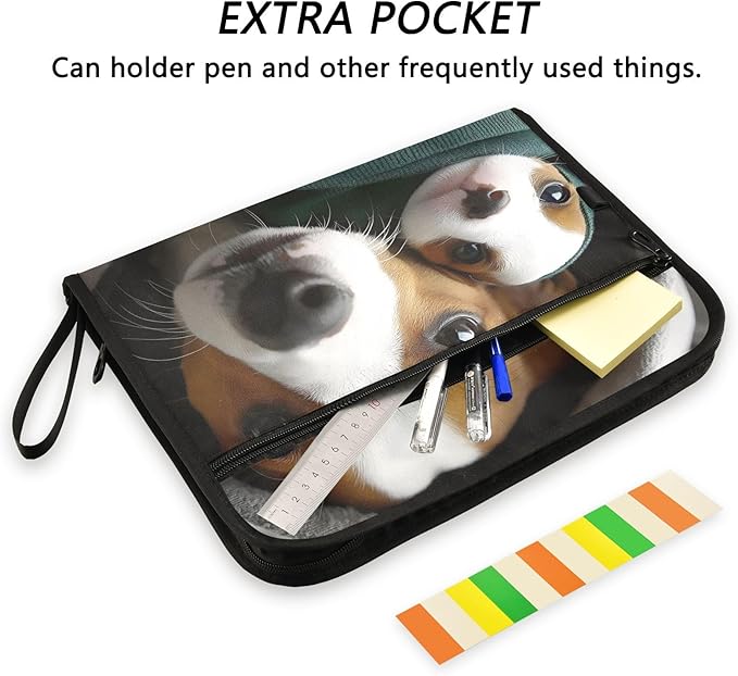 Expandable Filing Folder Cute Dogs Blanket, 13 Pockets A4 Letter Size Document Organizer with Sticky Labels for Office, School, Boys, Girls