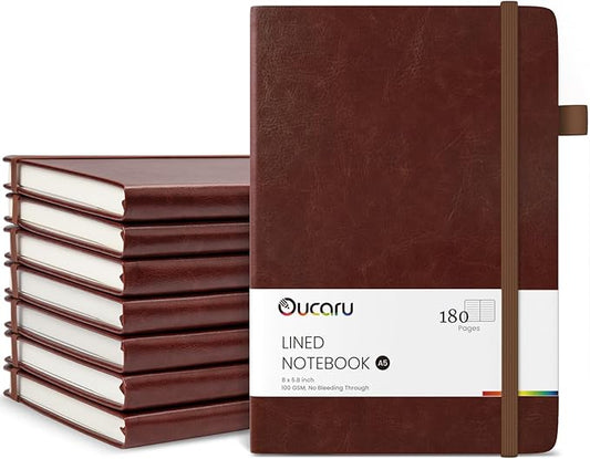 Oucaru Lined Journal Notebook, 8 Pack, 180 Pages, A5 Journals for Writing, 100 GSM Thick Paper, Small Notebooks Daily Journal for Women Men Work, Business, School, Travel Supplies