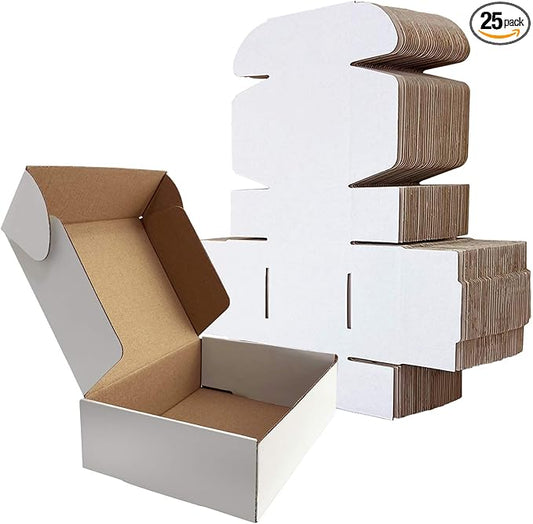 RLAVBL 7x5x2 Inches Shipping Boxes Set of 25, White Small Corrugated Cardboard Box, Mailer Boxes for Packing Small Business