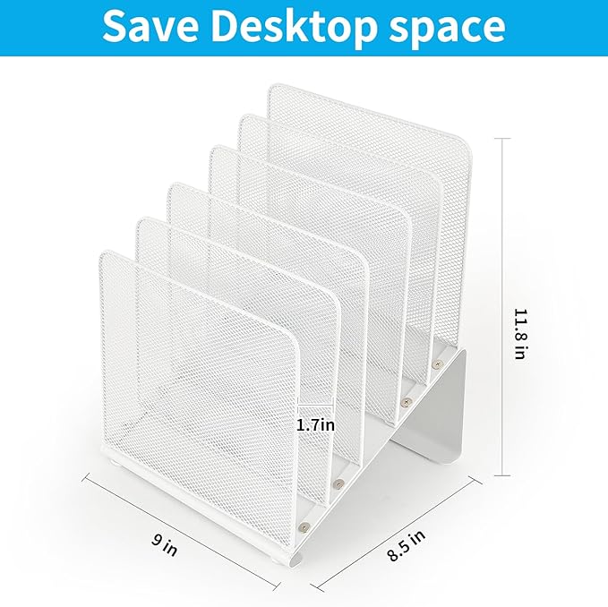 File Organizer for Desk, Desk Organizer with 5-Section Vertical File Rack, File Folder Organizer, Desk Accessories & Workspace Organizers(White)