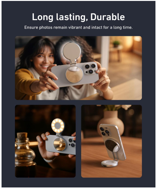 TELESIN C03 Magnetic Selfie Light, Phone Light Compatible with iPhone Magsafe, CRI97 360° LED Selfie Ring Fill Light with Mirror for Selfies/Photography/TikTok/Zoom Calls/Video Conference