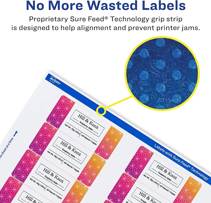 Avery Matte White Rectangle Labels, Sure Feed Technology, 1" x 3", 400 Matte White Printable Labels