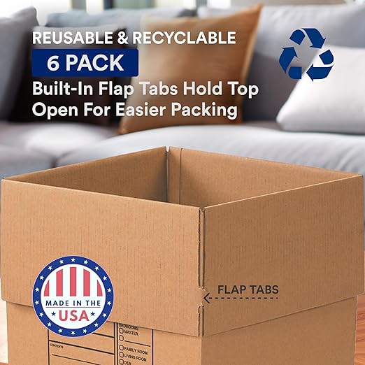 BOX USA Moving Boxes Large Heavy Duty 18x18x24 (6-Pack) Corrugated Cardboard Box for Shipping, Mailing, Packing, Packaging and Storage 18"L x 18"W x 24"H