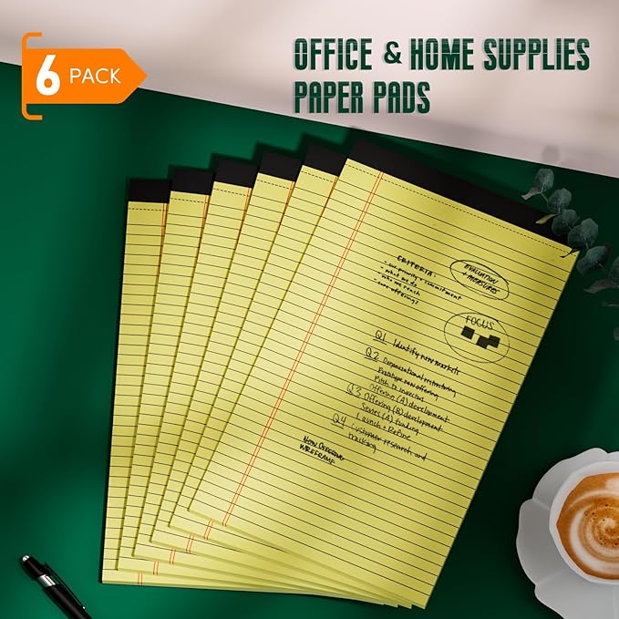 Yellow Legal Pads 8.5 x 14 Note Pads, 6 Pack 8.5 x 14 Notepads, Wide Ruled Lined Paper, Micro Perforated Writing Paper, 30 Sheets Per Notepad for Work/School/Office