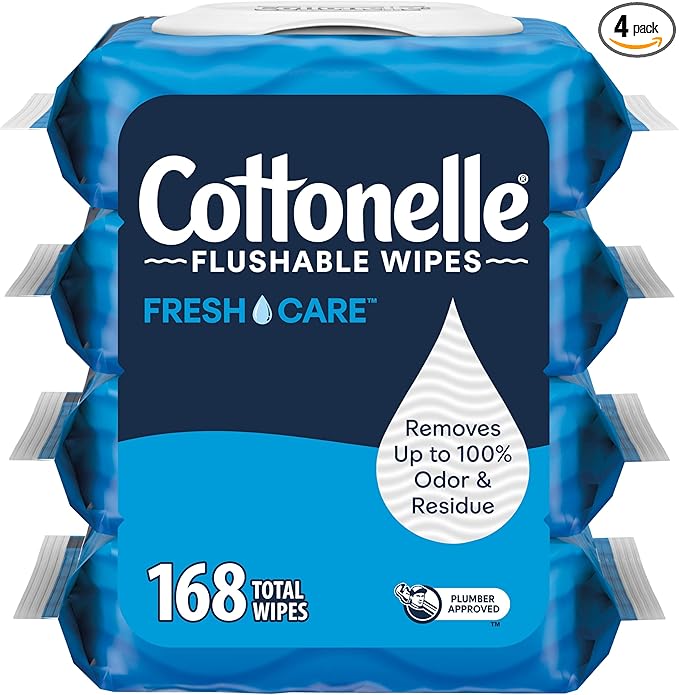 Cottonelle Fresh Care Flushable Wet Wipes, Adult Wet Wipes, 4 Flip-Top Packs, 42 Wipes Per Pack (168 Total Wipes), Packaging May Vary