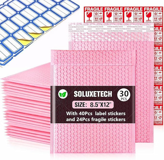 Bubble Mailers 8.5x12'' 30 Pack and 24PCS Fragile Stickers Pink Thick Waterproof Padded Poly Envelopes Bubble Wrap Mailers Self Seal Shipping Bags for Mailing Small Business Homes Envelope Mailers #2