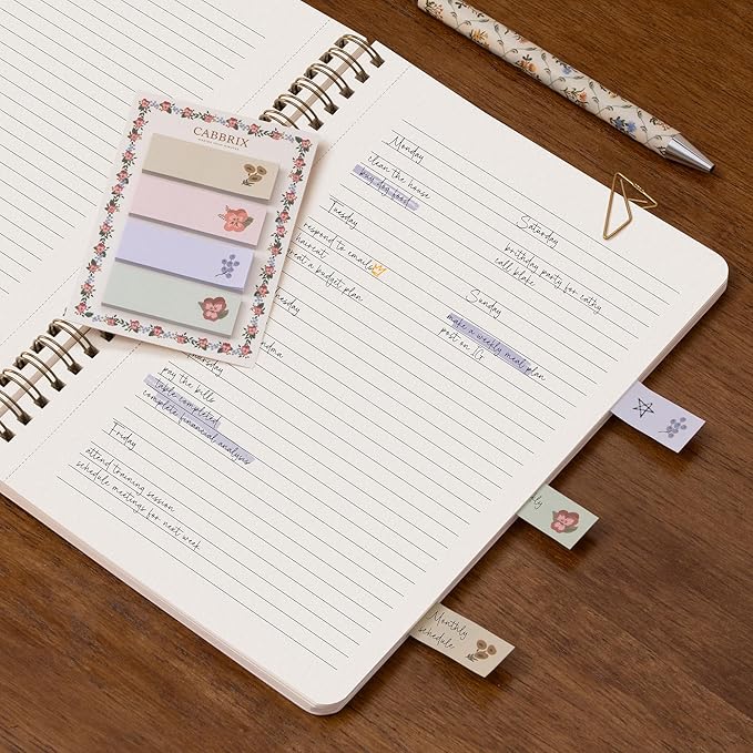 Cabbrix Spiral Notebook, 160 Ruled Pages 8.5" x 6.25" Journal, Inner Storage Pocket Folders with Customized Sticky Notes, Double-Spiral Binding, Cloth Patterned Special Paper Front & Back Cover (Pansy)