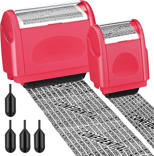 Nezyo 2 Pack Identity Protection Roller Stamp Identity Theft, Confidential, Privacy Roller Stamp Information Blocker and 4 Pack Refill Ink for ID Account Data Address Security(Peach)
